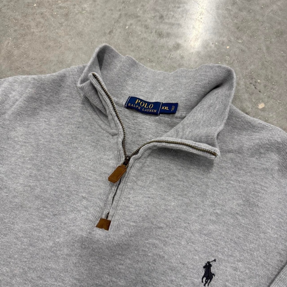 Polo Ralph Lauren Mens XXL Heather Gray Quarter Zip Pullover Cotton Sweater